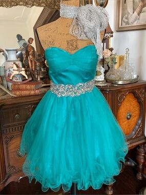 Vintage Ballerina-inspo 50’s-inspo Ruffle Thulle Prom Gown Dress & Silver Shawl